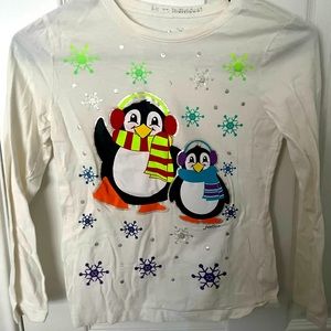 Justice Girls Christmas Penguin Long-sleeve Shirt